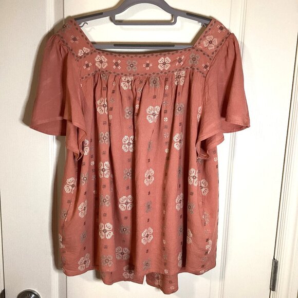 Torrid Women's Short Sleeve Square Neck Shirt Size 2 Embroidered Boho Blouse - Picture 6 of 9